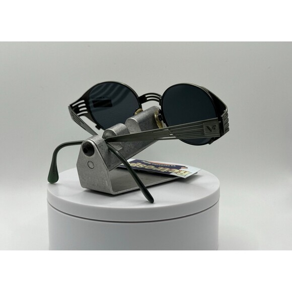 Vintage Sunglasses NOS Y2K Round Style Gray Lens Vogue Green Frame 2000s Retro main image 4